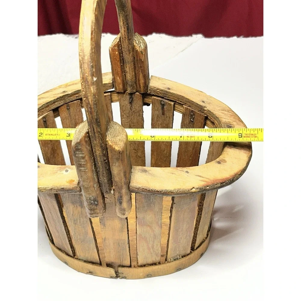 Vintage Wood Slate Orchard Basket Primitive Early 20Th Sea Gathering Harvest
